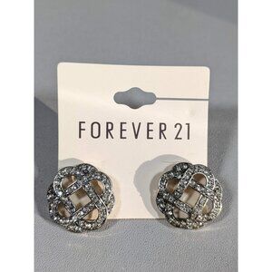 Forever‎ 21 Silver Tone Round Knot Crystal Cut Out Stud Pierced Earrings